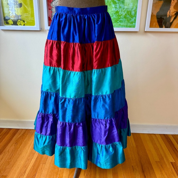 Incredible Vintage silk rainbow tiered maxi skirt 🌈 - Picture 1 of 8
